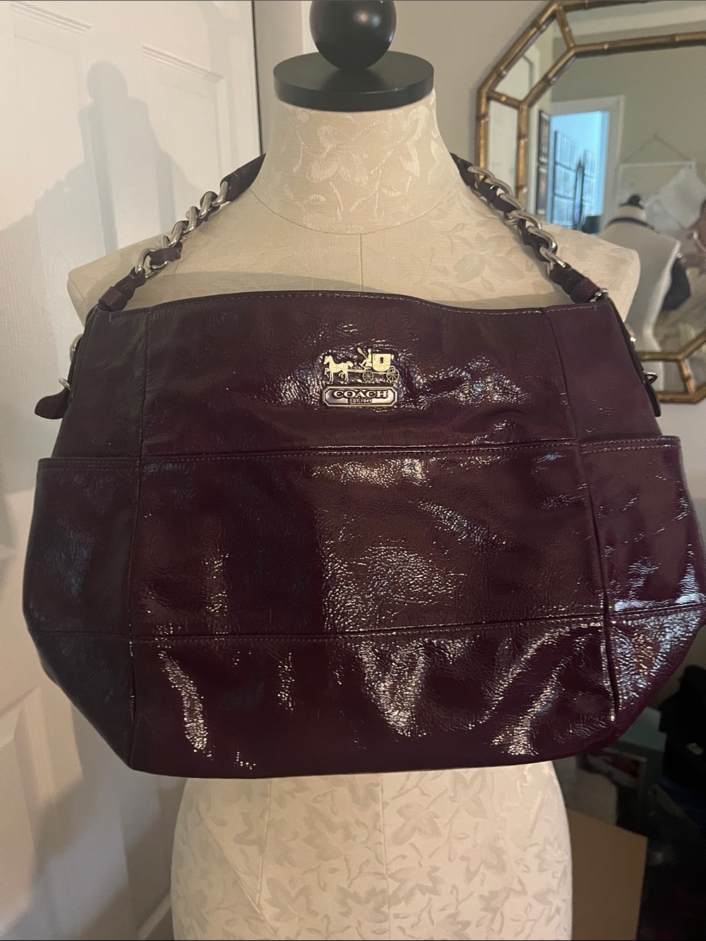 Coach Glossy Patent Shoulder Bag in Plum